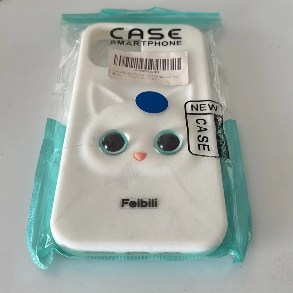 Feibili White Silicone 3D Cat Design Phone Case iPhone 12 Pro Max